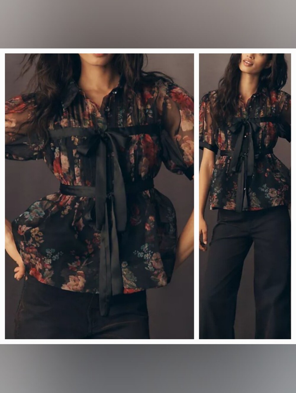 By ANTHROPOLOGIE Short-sleeve Tie Front Sheer Blouse In Black S